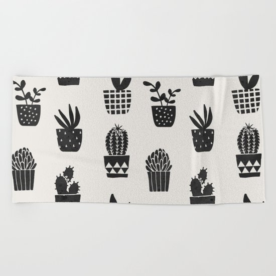 Desert Potted Cactus + Succulents Beach Towel