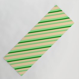 [ Thumbnail: Tan, Light Green, and Green Colored Lined/Striped Pattern Yoga Mat ]