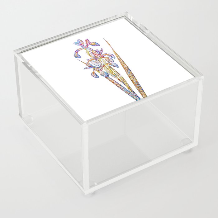 Floral Blue Iris Mosaic on White Acrylic Box