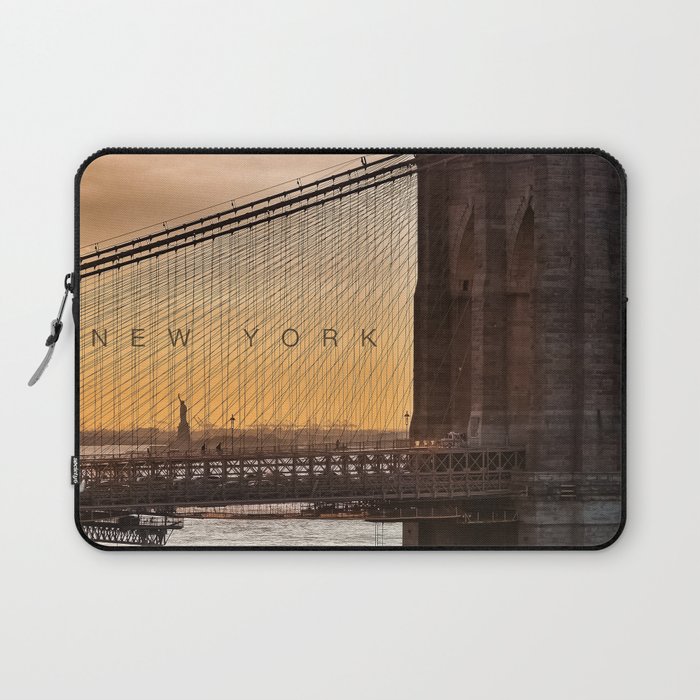 New York City Brooklyn Bridge and Statue of Liberty Laptop Sleeve