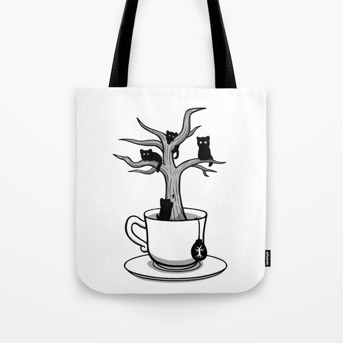 Bare tree with cats growing inside a cup of tea Tote Bag