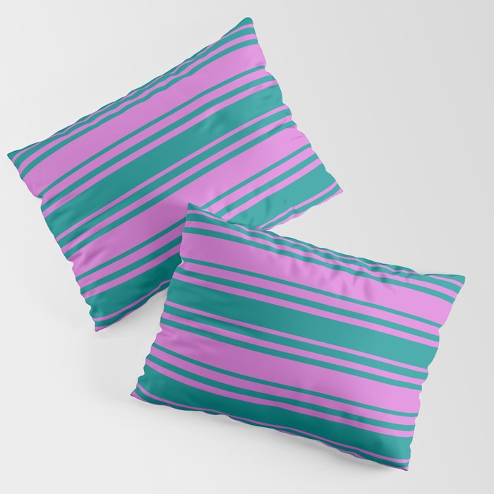 Orchid and Dark Cyan Colored Stripes/Lines Pattern Pillow Sham
