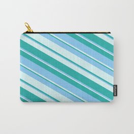 [ Thumbnail: Light Cyan, Light Sea Green & Light Sky Blue Colored Lines/Stripes Pattern Carry-All Pouch ]