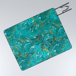 Teal and orange marble texture, turquoise abstract fluid art Picnic Blanket