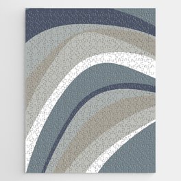 Funky Wavy Lines Blue, Grey and Neutral Tones Jigsaw Puzzle