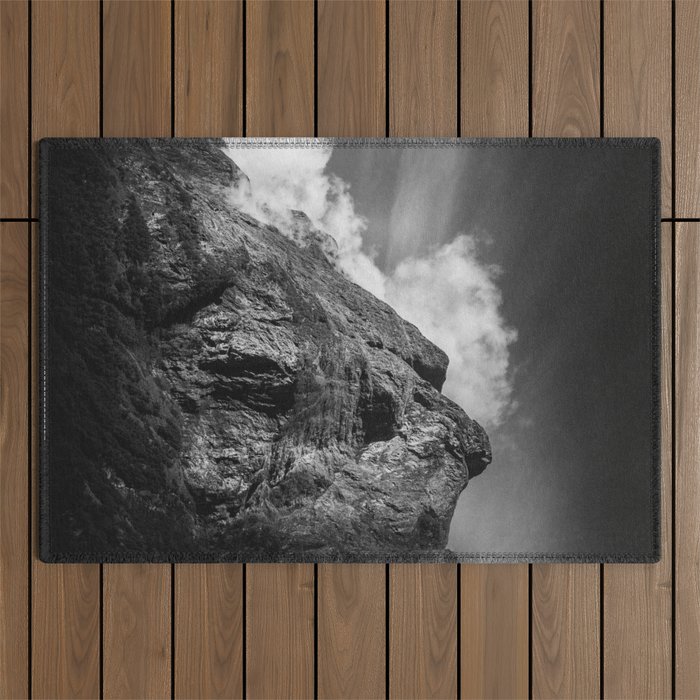 Foggy Mountains in Black & White Outdoor Rug