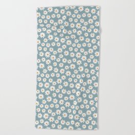 Daisies - daisy floral repeat, daisy flowers, 70s, retro, black, daisy florals dusty blue Beach Towel