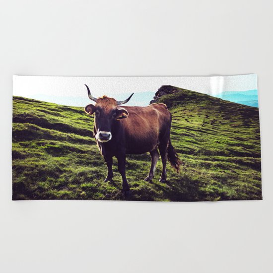 Cow in the Alps, Mountains Beach Towel
