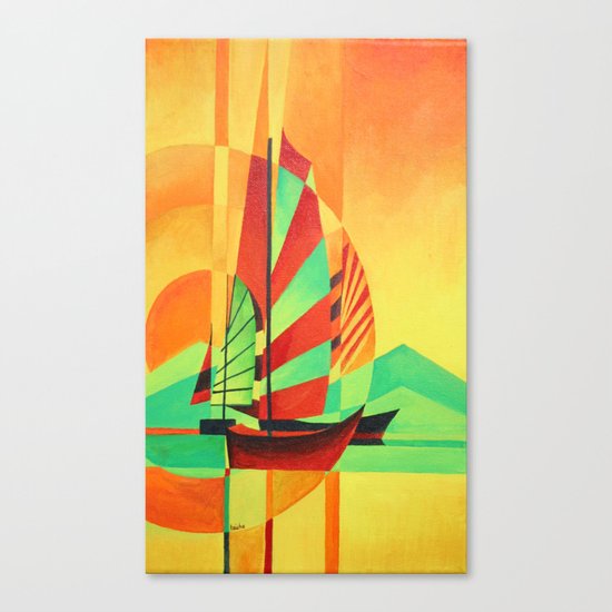 Chinese Junks Sail to Shore Canvas Print