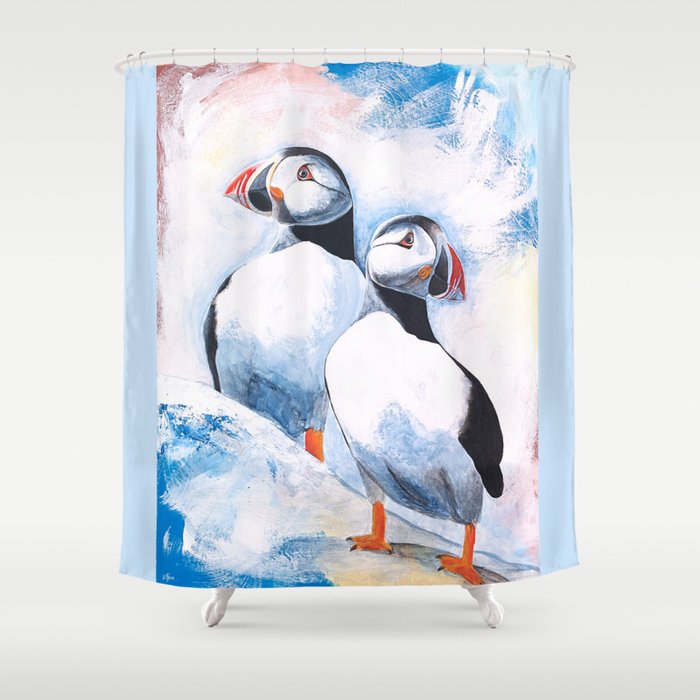 Puffins - I watch over you, little brother - by LiliFlore Shower Curtain