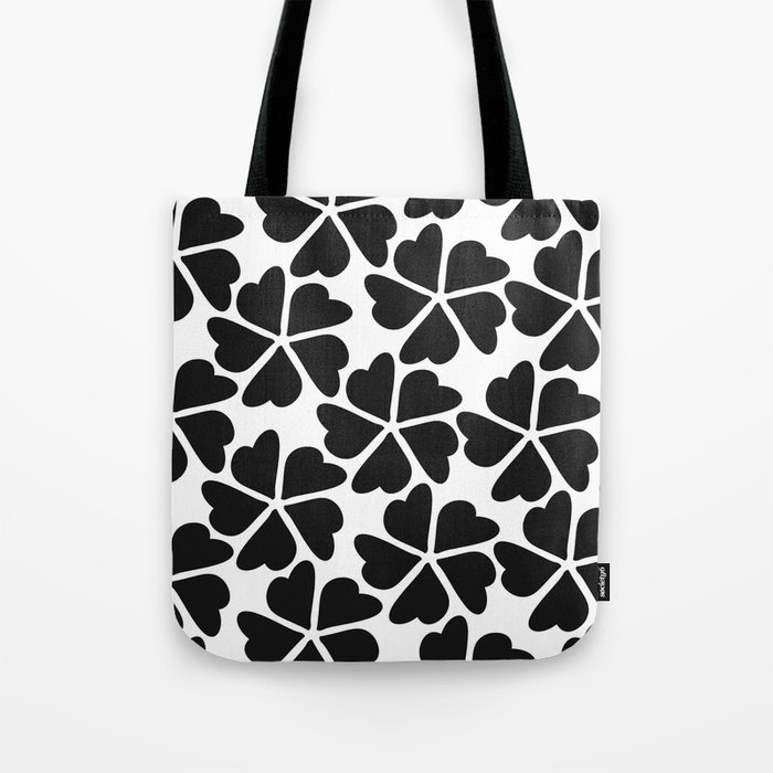 Heart flowers. Black pattern on white background. Tote Bag