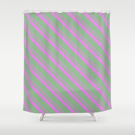 [ Thumbnail: Violet & Dark Sea Green Colored Striped/Lined Pattern Shower Curtain ]