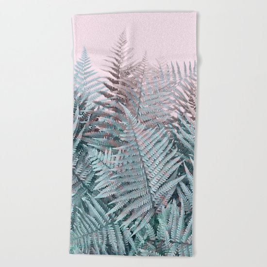 Duotone Fern Jungle on Soft Pink Beach Towel