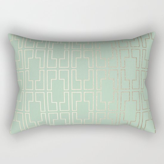 Simply Mid-Century in White Gold Sands and Pastel Cactus Green Rectangular Pillow