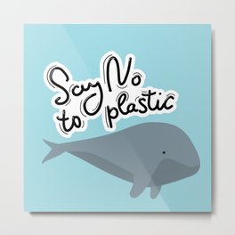 Say no to plastic. Whale, sea, ocean.  Pollution problem concept Eco, ecology banner poster. Metal Print | Ocean, Pollution, Earth, Drawing, Global, Environment, Plastic, Poster, Phrase, Animal 