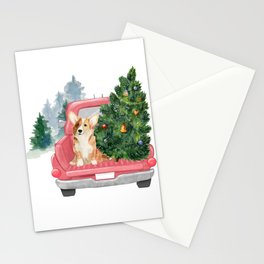 Driving Home For Christmas - Corgi On Red Xmas Car  Stationery Card