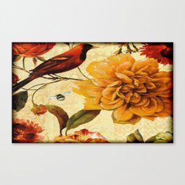 Vintage Orange Flower And Bird Canvas Print