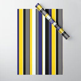 [ Thumbnail: Eyecatching Mint Cream, Yellow, Midnight Blue, Dim Gray & Black Colored Pattern of Stripes Wrapping Paper ]