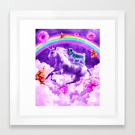 Rainbow Pug In Space Riding A Unicorn Framed Art Print By