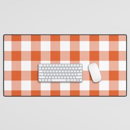 Autumn Orange Gingham Plaid Desk Mat