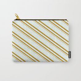 [ Thumbnail: Mint Cream and Dark Goldenrod Colored Stripes Pattern Carry-All Pouch ]
