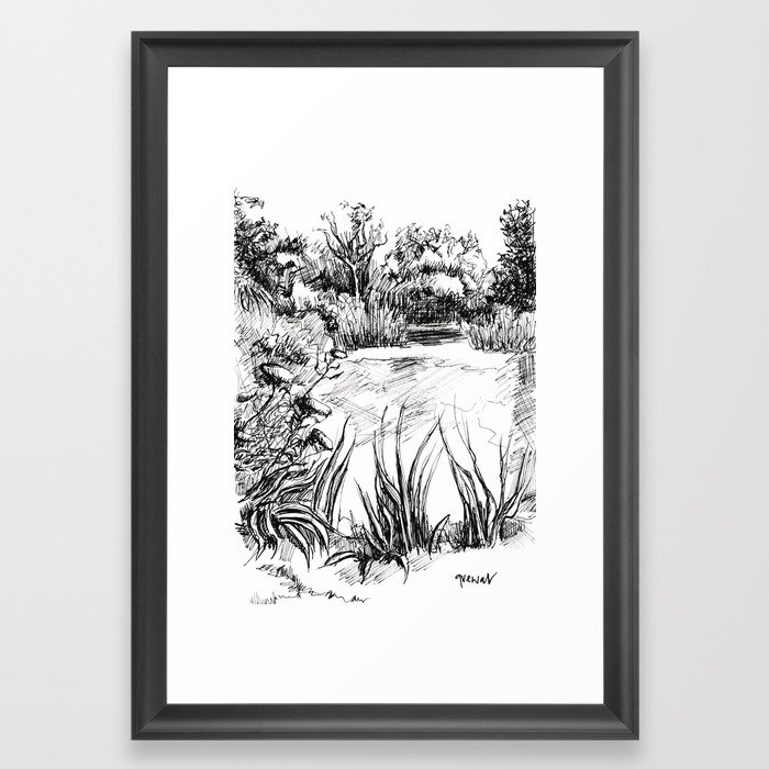 Black and white landscape Framed Art Print