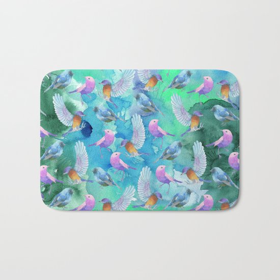 Birds in the sky- Bird animal pattern on aqua backround Bath Mat