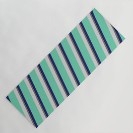 [ Thumbnail: Vibrant Midnight Blue, Aquamarine, Light Gray, Dim Gray, and Black Colored Pattern of Stripes Yoga Mat ]