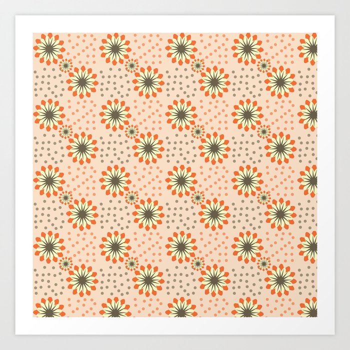 Pastel Orange Floral Pattern Retro Polka Dot Background Art Print