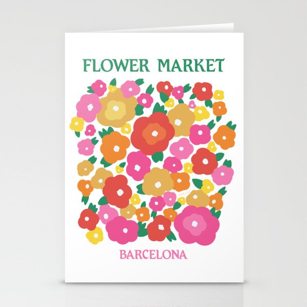 Flower Market Barcelona Retro Bright Flowers Stationery Cards