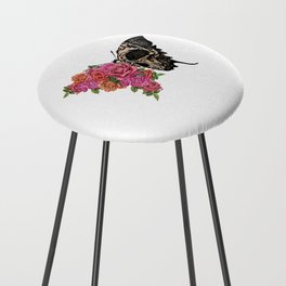 Butterfly moth half wings roses art Counter Stool