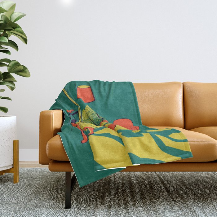 Dancing with the cat | Moody sunset light and shadows Aesthetic Green room Naked dance Femme Fatale  Throw Blanket