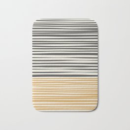Natural Stripes Modern Minimalist Colour Block Pattern Charcoal Grey, Muted Mustard Gold, and Cream Beige Bath Mat