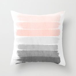 Color story millennial pink and grey transition brushstrokes modern canvas art decor dorm college Throw Pillow