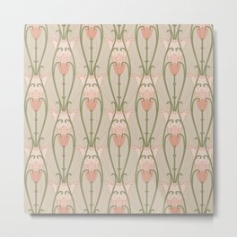Light Pink Art Nouveau Inspired Floral Pattern Metal Print | Pink, Pattern, Green, Graphicdesign, Cream, 1900S, Eyestigmatic, Patterns, Floral, Ivory 