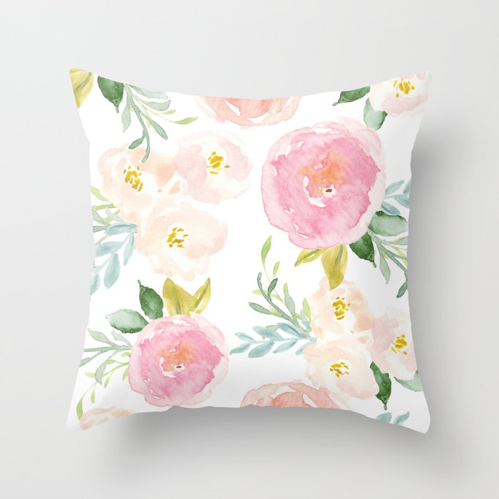 Sweet Pink Blooms (Floral 02) Throw Pillow