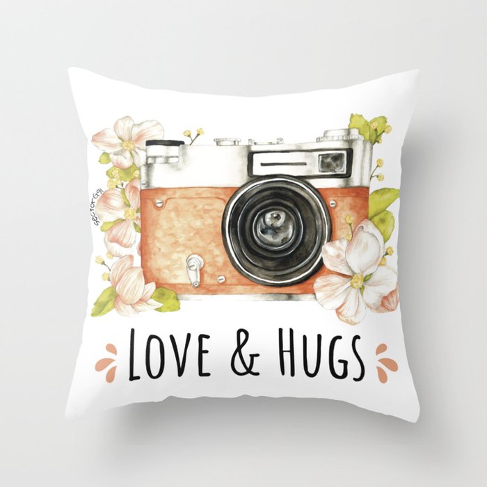 LOVE HUGS CAMERA Throw Pillow