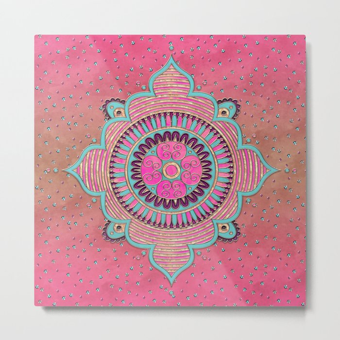 India Pink Mandala Pattern Metal Print