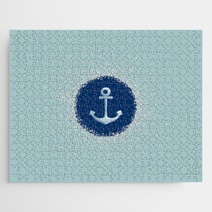 Anchor and Navy Blue Circle on Sage Blue Jigsaw Puzzle