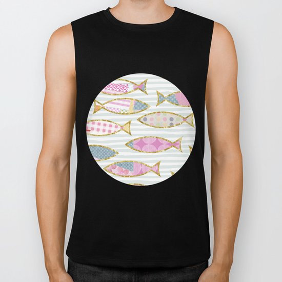 Fancy Fish pastel patchwork pattern Biker Tank