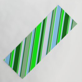 [ Thumbnail: Eye-catching Dark Sea Green, Lime, Lavender, Light Sky Blue, and Dark Green Colored Stripes Pattern Yoga Mat ]