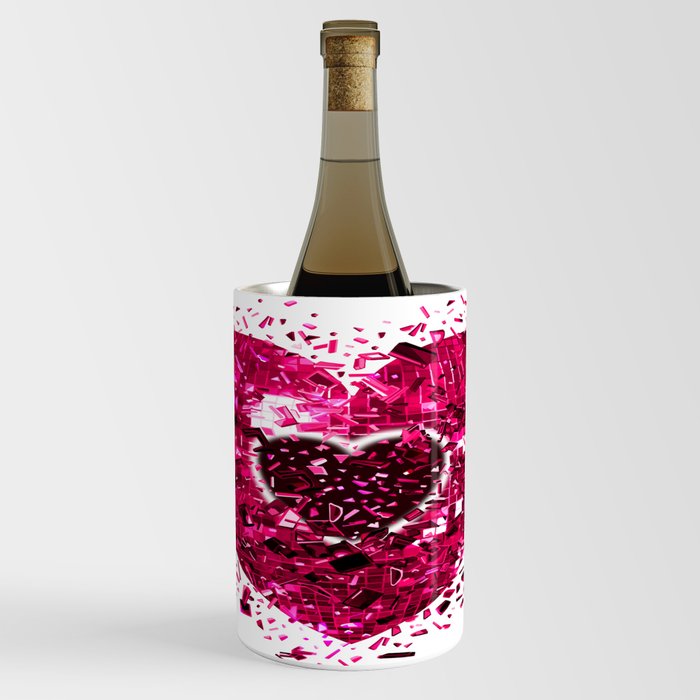 Shattered Pink Magenta Disco Heart Wine Chiller