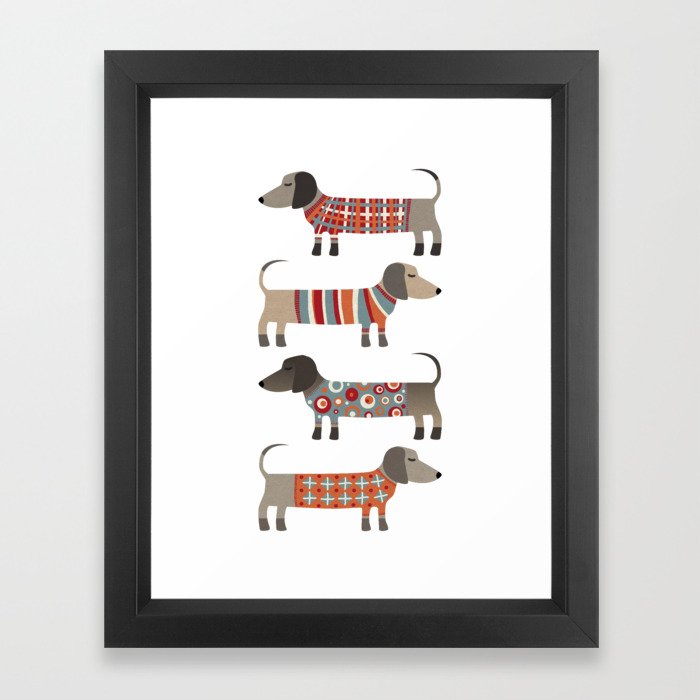 Dachshund Sausage Dogs in Woolly Knitwear Framed Art Print