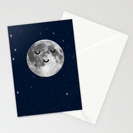 Peaceful Happy Moon in Space Midnight Stars  Stationery Card