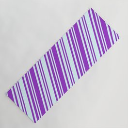 [ Thumbnail: Dark Orchid & Light Cyan Colored Stripes/Lines Pattern Yoga Mat ]