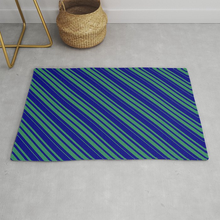 Blue & Sea Green Colored Lines/Stripes Pattern Rug