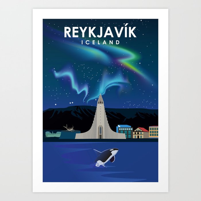 Reykjavik Iceland Travel Poster Art Print