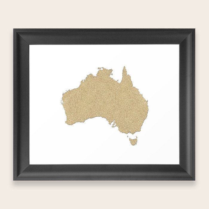 Map of Australia in gold glitter Framed Art Print by
