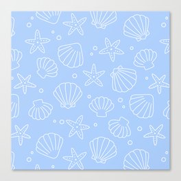 Seashell Pattern (white/sky blue) Canvas Print