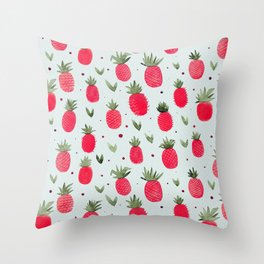 Watercolor pineapples - red and sage Throw Pillow